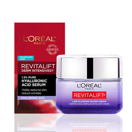 LOreal Paris Revitalift Moisturizer Hyaluronic Acid Water Cream with Ceramides Deeply Hydrating Fragrance Free 1.7 oz + Serum Sample