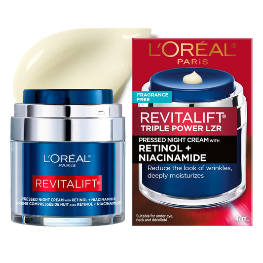LOreal Paris Revitalift Pressed Night Cream with Retinol Niacinamide Visibly Reduce Wrinkles Hydrate for Face Under Eye Neck Chest Dermatologist tested